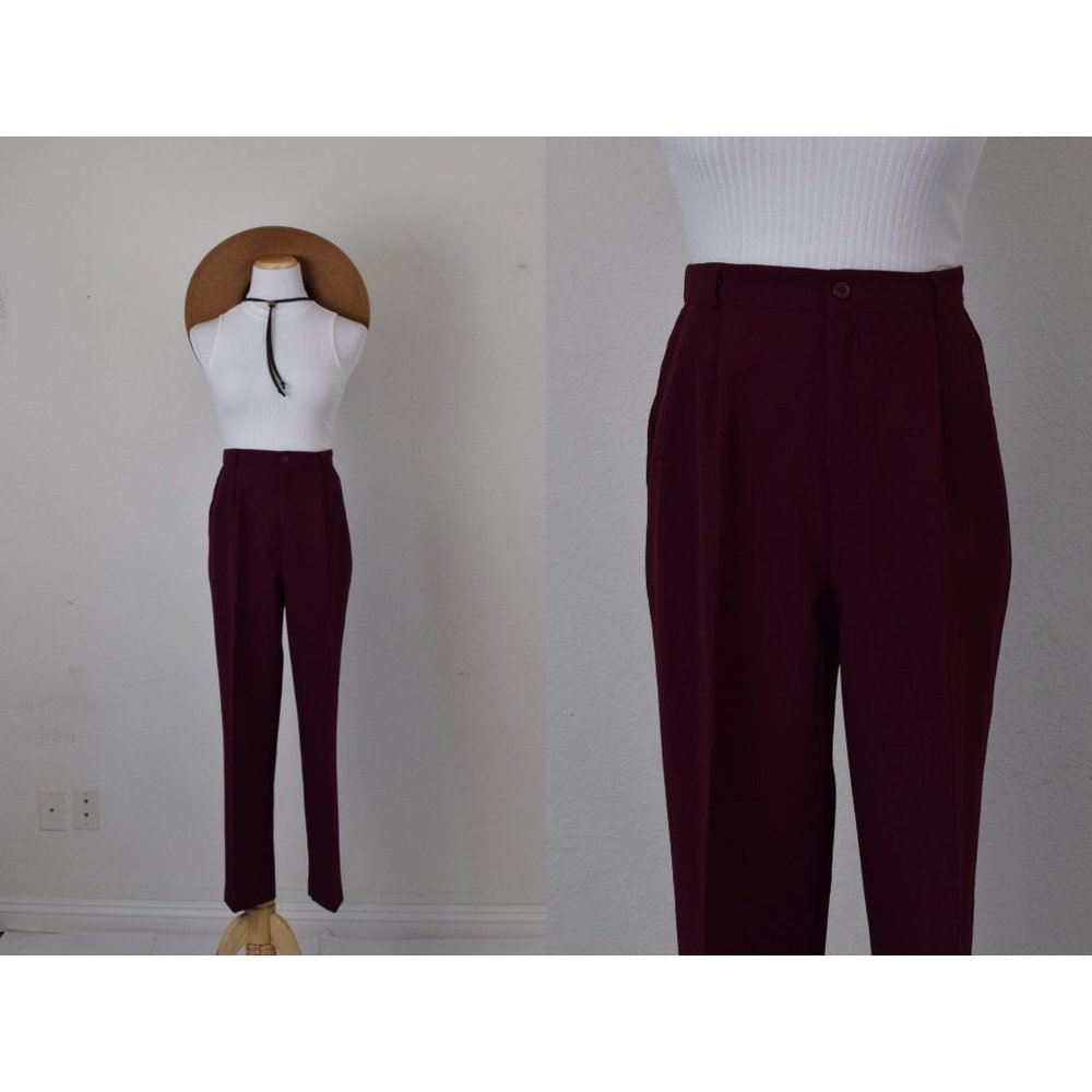 Vintage 90s Wine Polyester Pleated Trousers size 10 | 30‎ waist